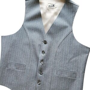 Vtg Angel's Flight Vest Tobias Kotzin USA Gray Pinstripe Waistcoat 70s 80s Retro